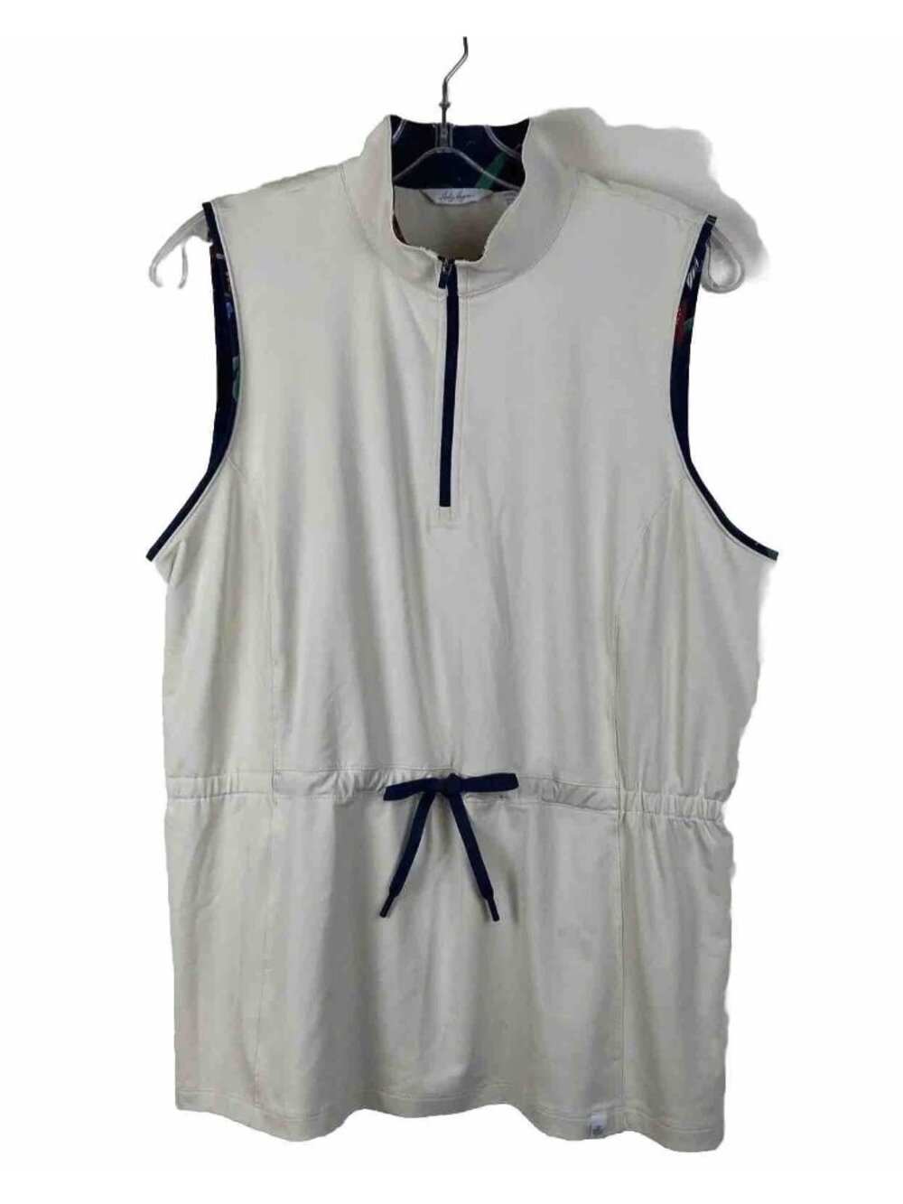 Lady Hagen 1/4 Zip Shirt Womens Sz L Off white Sleeveless Elastic Waist Golf Top
